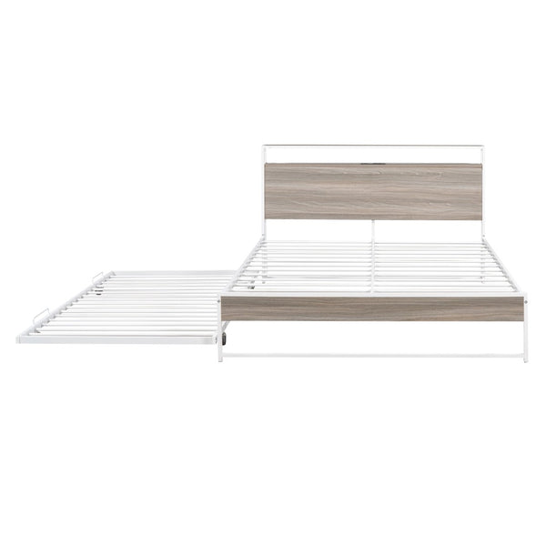 English Elm Queen Steel Platform Bed with Trundle Headboard Shelves and Built-in Usb Charging N708P477431K