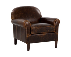 Sunpan Bastoni Lounge Chair - Luxurious Italian Bovine Leather with Nailhead Detailing & Solid Wood Legs