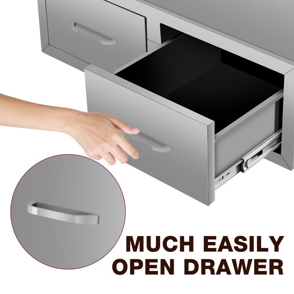 English Elm Double Drawer Stainless Steel Outdoor Kitchen Cabinet for Built-in Courtyard Storage W3167P303260