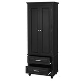 English Elm Tall Storage Cabinet With Two Drawers For Bathroom/Office, Black