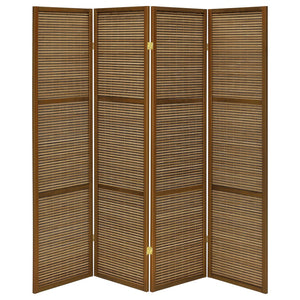 English Elm Kenabi Four Panel Bamboo Folding Screen with Fsc Pine Frame in Walnut Finish B062P440510