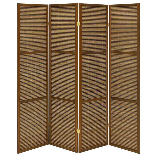 English Elm Kenabi Four Panel Bamboo Folding Screen with Fsc Pine Frame in Walnut Finish B062P440510