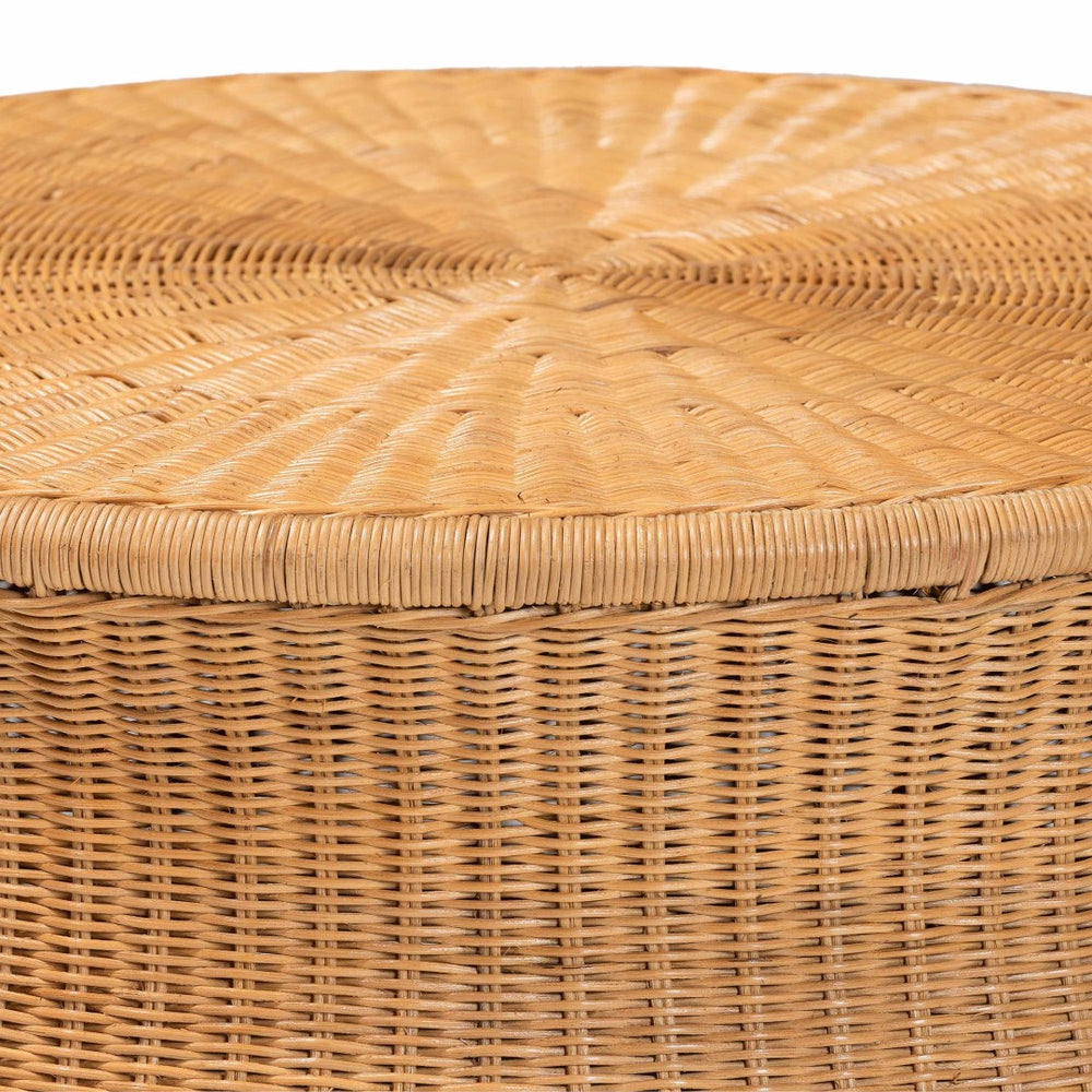 English Elm Round Handwoven Rattan Drum Coffee Table Organic Boho Accent for Living Room B2750P467845