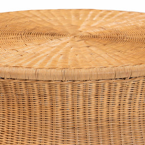English Elm Round Handwoven Rattan Drum Coffee Table Organic Boho Accent for Living Room B2750P467845