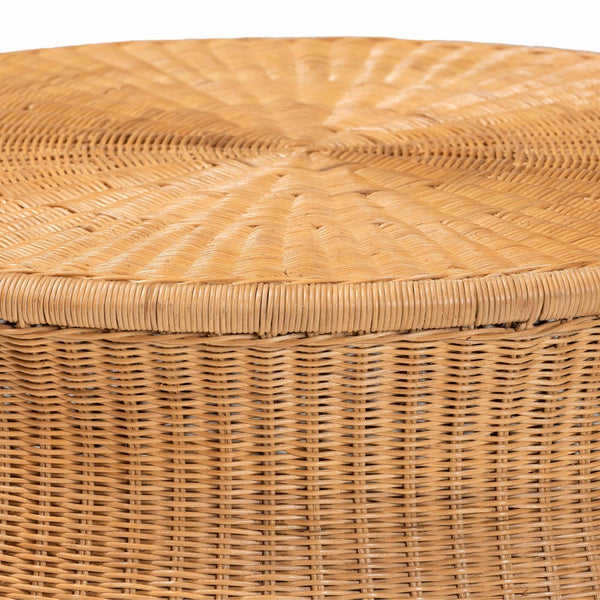 English Elm Round Handwoven Rattan Drum Coffee Table Organic Boho Accent for Living Room B2750P467845