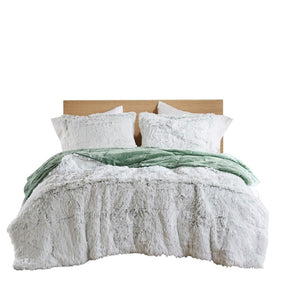 English Elm 2 Piece Shaggy Faux Fur Twin Comforter Set Hypoallergenic Cozy Textural Bedding White+Green B035P319583