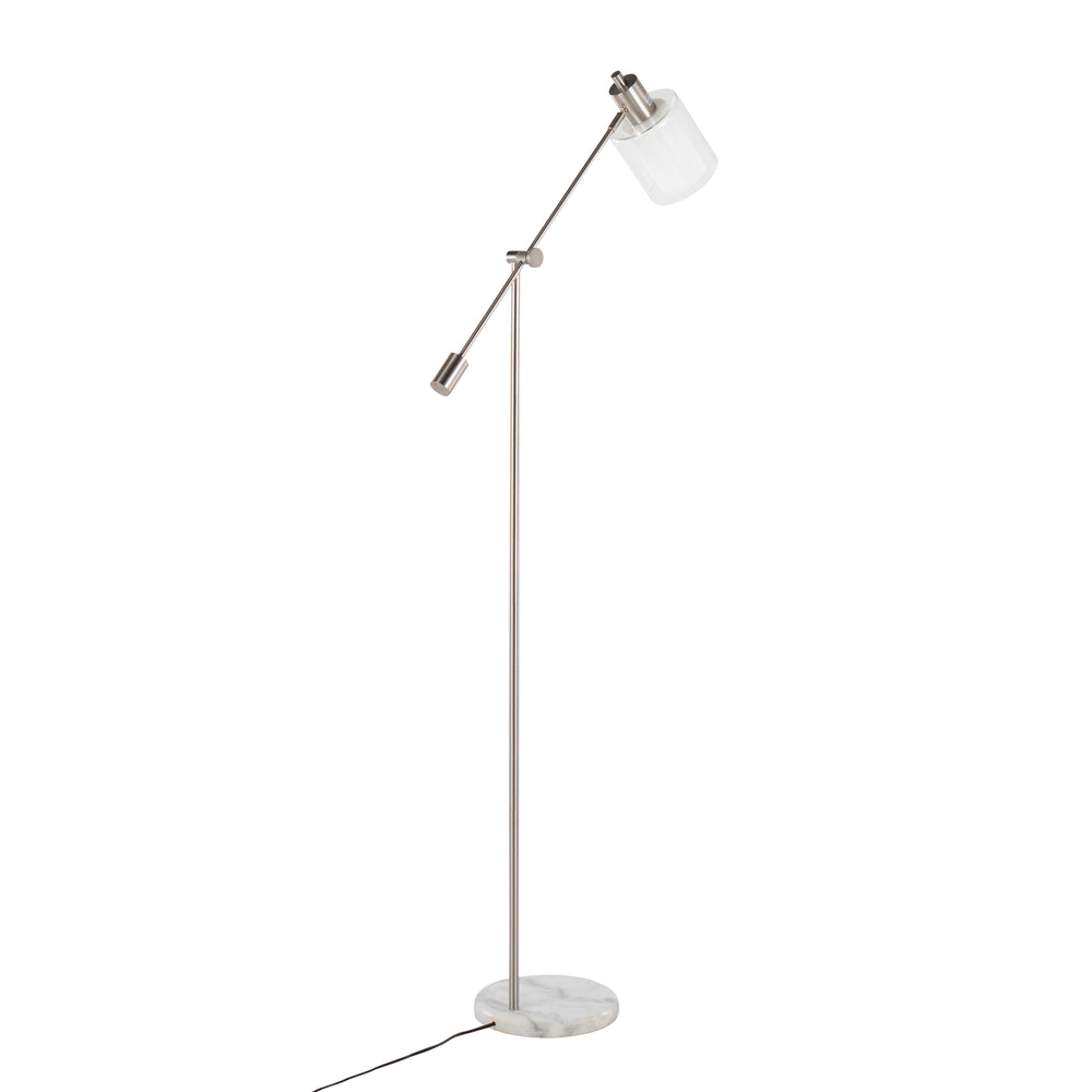 English Elm Marcel Marble Base Floor Lamp with Nickel Stem and Clear/Frosted Glass Shade, LED Included B202P224159
