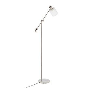 English Elm Marcel Marble Base Floor Lamp with Nickel Stem and Clear/Frosted Glass Shade, LED Included B202P224159