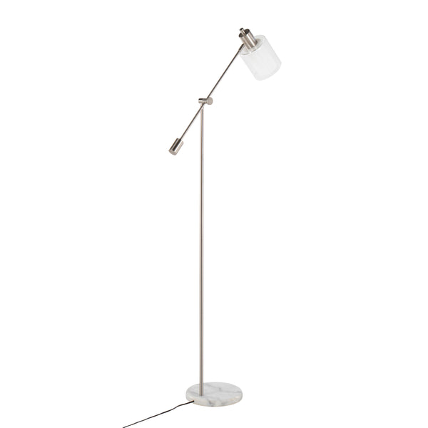 English Elm Marcel Marble Base Floor Lamp with Nickel Stem and Clear/Frosted Glass Shade, LED Included B202P224159