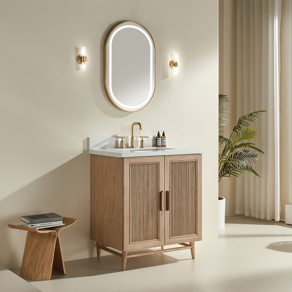 English Elm Fully Assembled 30" Light Coffee Bathroom Vanity With Solid Wood, Engineered Top & Soft-Close Drawers W1826P343423