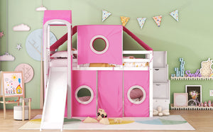 English Elm Full Size Castle Loft Bed with Tent Canopy and Tower for Kids Playroom LT000569AAH-1