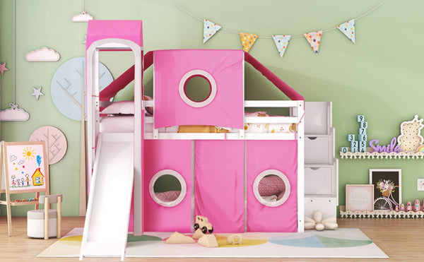 English Elm Full Size Castle Loft Bed with Tent Canopy and Tower for Kids Playroom LT000569AAH-1