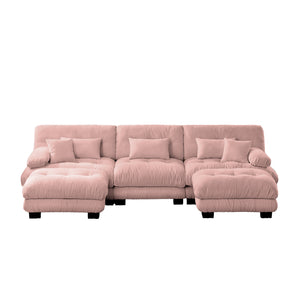 English Elm Luxury U-Shaped Modular Sectional Sofa - Oversized Deep Seat Chenille Couch With 2 Ottomans In Pink W714S01012