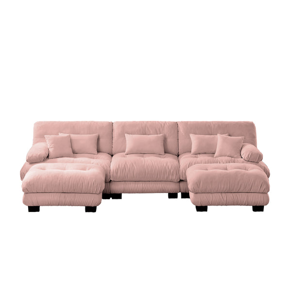 English Elm Luxury U-Shaped Modular Sectional Sofa - Oversized Deep Seat Chenille Couch With 2 Ottomans In Pink W714S01012