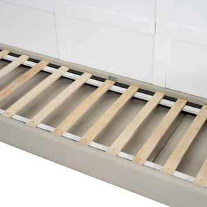 English Elm Queen Murphy Wall Bed with Integrated Sofa Linen Upholstered for Studio Apartments White LP000892AAK-1