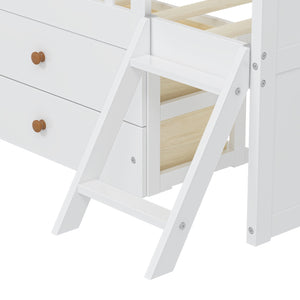English Elm Twin Bed Frame with Storage Drawers and House Headboard, Kids Platform Bed with Guardrail Ladder and Shelf White 49.3 L x 16.25 W x 7.75 H N733S278032K