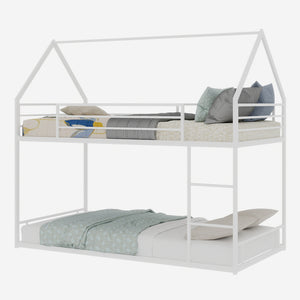 English Elm Metal Twin over Twin Bunk Bed Sturdy Heavy-Duty Frame with Silent Slats, 13" Guardrail & Ladder White W1935P330798