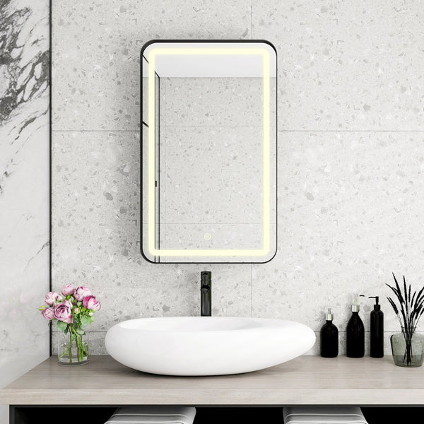 English Elm Rectangle LED Medicine Cabinet Mirror with Soft Touch Light, Magnetic Accessories, Tempered Shelves, Wall-Mounted Storage Black W688P210792