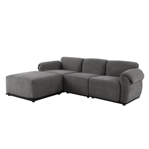 English Elm 102 Inch Linen Modular Sectional Sofa with Hidden Storage and Cloud Cushion Comfort Gray W1099S00199
