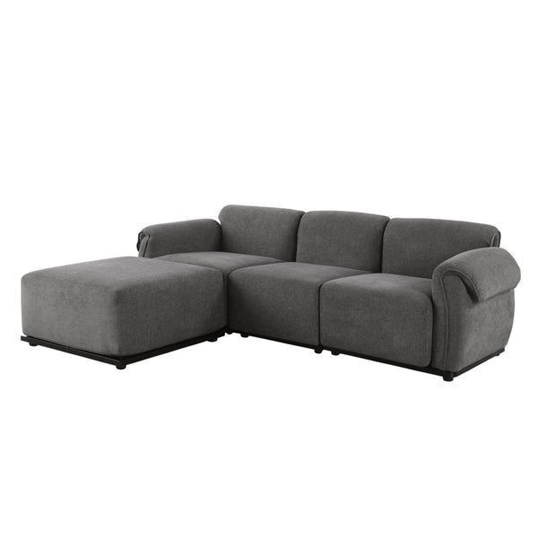 English Elm 102 Inch Linen Modular Sectional Sofa with Hidden Storage and Cloud Cushion Comfort Gray W1099S00199