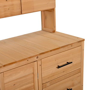 English Elm (with Hutch) Topamx Solid Fir Potting Bench Patio Workstation Spice Rack Drawer Natural Wood N717P404331A