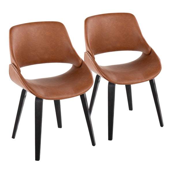 English Elm Fabrico Mid-Century Modern Accent Chair in Faux Leather with Curved Back & Black Wood Legs, Set of 2 Camel B202S01230
