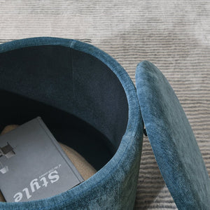 English Elm 2-Piece Round Chenille Storage Ottoman Set with Hidden Compartment and Sturdy MDF Top for Home Decor Dark Blue W487P179600