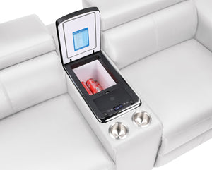 English Elm Nova Tech Sectional with Led Bar Bluetooth Speakers Power Recliners and Freezer Console White B009S02171