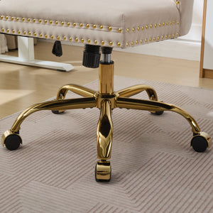 English Elm A&A Velvet Tufted Office Chair with Hand-Pulled Buttons, Nailhead Trim & Golden Metal Base, Luxe Comfort Beige W1143P292466