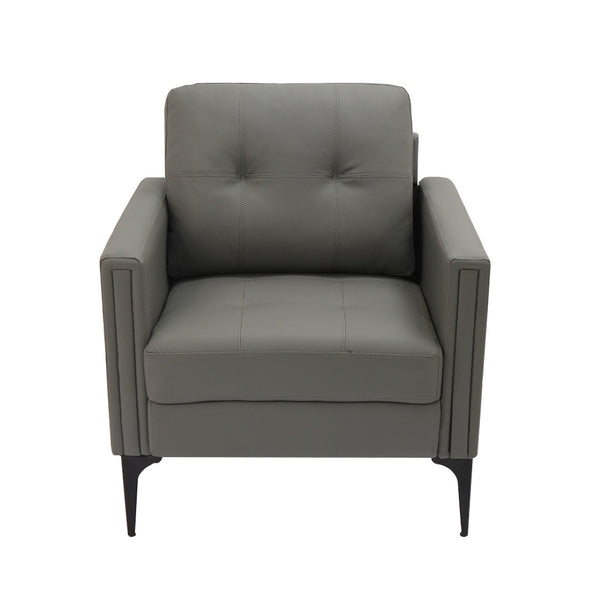 English Elm 1pc Faux Leather Accent Armchair Padded Seat Tailored Stitching Contemporary Living Room Gray B011P479618