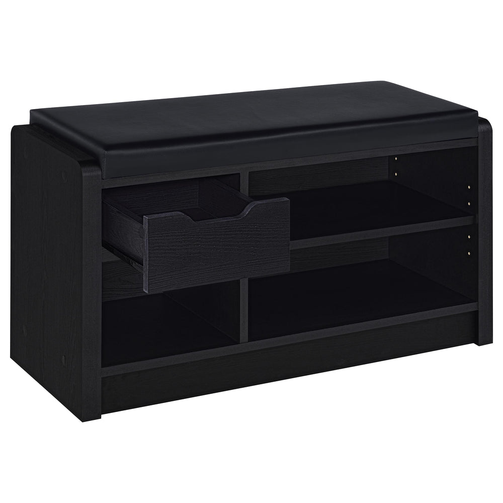 English Elm Astor Black 1-Drawer Storage Bench with Cushioned Faux Leather Seat, Adjustable Shelf & Open Compartment B062P374116