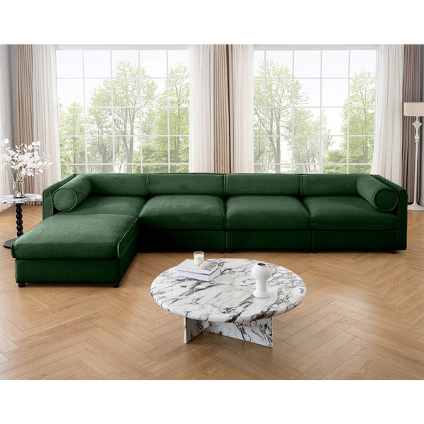 English Elm Modular 4-Seat L-Shaped Sofa With Storage, Ergonomic Comfort, And Stylish Green Chenille Upholstery W714S01064