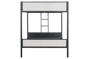 English Elm Full Full Metal Bunk Bed Contemporary Black Frame with White Accent Panels, Side Ladder, Full Size Ready B2741P347306