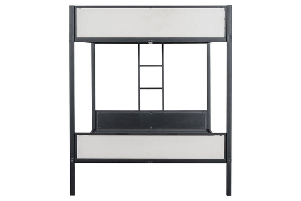 English Elm Full Full Metal Bunk Bed Contemporary Black Frame with White Accent Panels, Side Ladder, Full Size Ready B2741P347306
