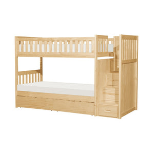 English Elm Twin Over Solid Pine Bunk Bed with Stair Drawers and Safety Guard Rails B011S02432