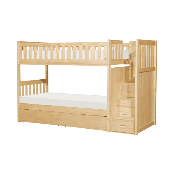 English Elm Twin Over Solid Pine Bunk Bed with Stair Drawers and Safety Guard Rails B011S02432