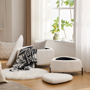 English Elm 29.9"Wide Faux Fur Storage Ottoman Set with Reversible Lid, Metal Legs, Foam Seat, 275lb Capacity Ivory W3098P296975