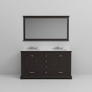 English Elm Espresso 60" Double Bath Vanity with Cultured Marble Top, Scratch-Resist Surface, Faucet & Mirror B2731S01012