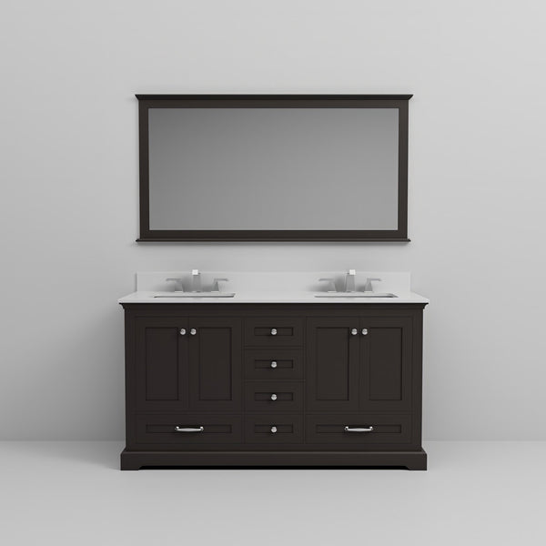 English Elm Espresso 60" Double Bath Vanity with Cultured Marble Top, Scratch-Resist Surface, Faucet & Mirror B2731S01012