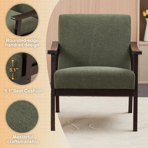 English Elm Medieval-inspired High Back Upholstered Armchair with Solid Wood Legs for Reading Nooks Antique Green W2989P382736