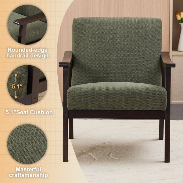 English Elm Medieval-inspired High Back Upholstered Armchair with Solid Wood Legs for Reading Nooks Antique Green W2989P382736