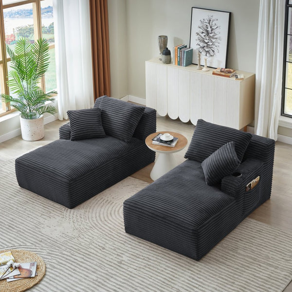 English Elm Compressible Corduroy Sleeper Loveseat with Cupholders Ready in 72 Hours No Assembly Dark Grey W2339P411866