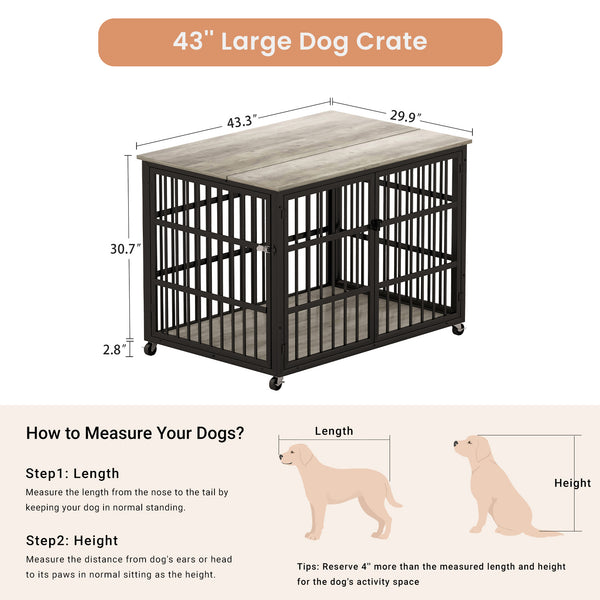 English Elm Furniture style dog crate with sturdy steel frame, particle board top for 150lb storage, fits dogs up to 70lb Grey W1162119832