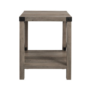 English Elm Walker Edison - Rustic Industrial Metal-X 2-Tier Side Table - Grey Wash