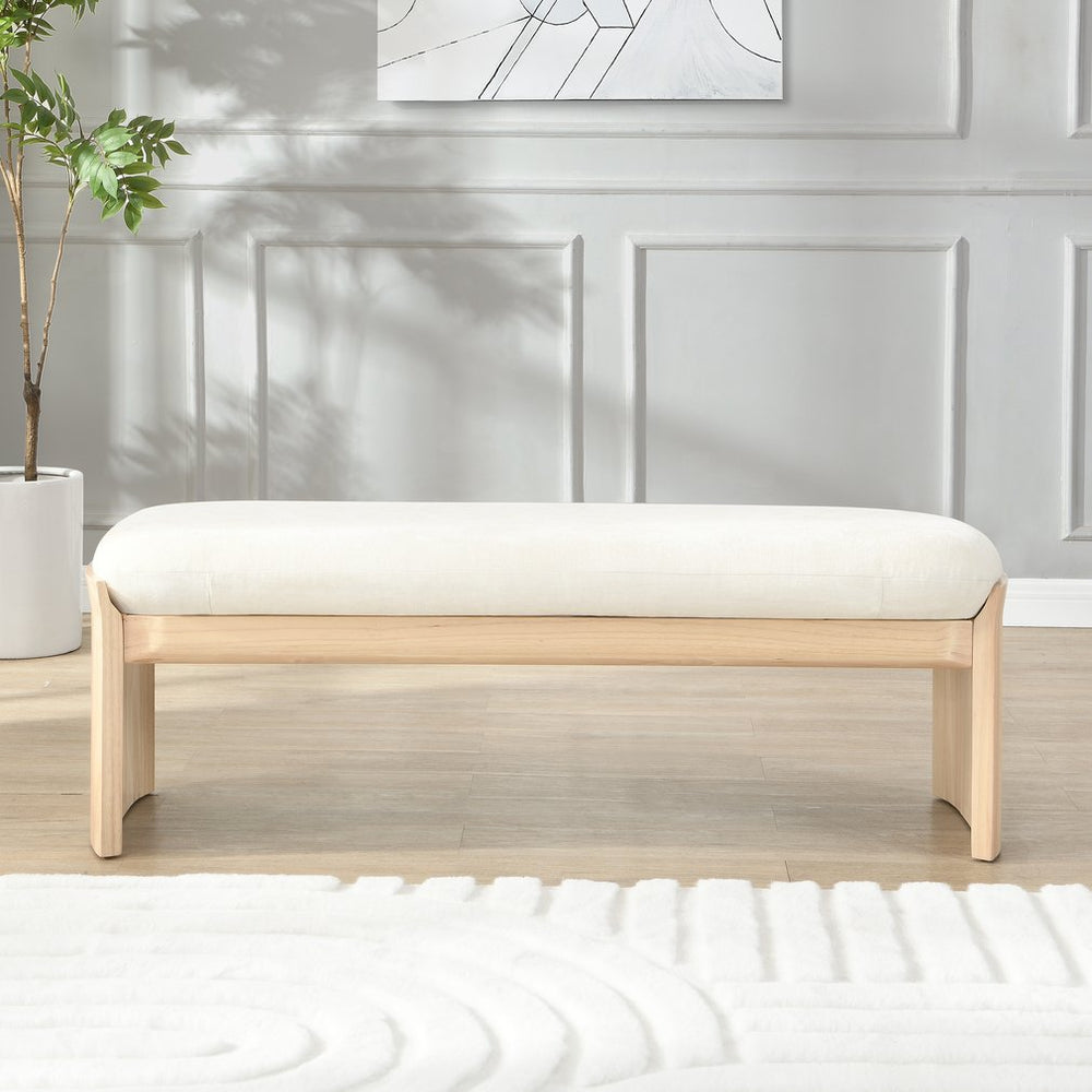 English Elm Christopher Knight Home® - 51.5 Beige Rubber Wood Footstool - 51" Long Solid Wood Ottoman with Soft Cushion, Durable, Versatile Decor N769P257316A
