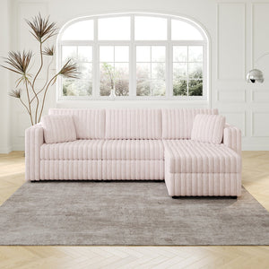 English Elm 106.3" Elegant Light Pink 3-Person Sofa With Hydraulic Ottoman – Modern Comfort & Smart Storage Solutions W1767S00019