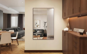 English Elm 60"X40" Oversized Modern Rectangle Mirror With Walnut Frame - Stylish Dual Orientation Wall Décor W708P297606