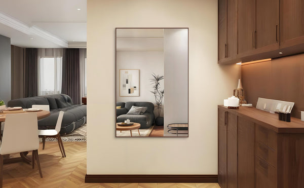 English Elm 60"X40" Oversized Modern Rectangle Mirror With Walnut Frame - Stylish Dual Orientation Wall Décor W708P297606