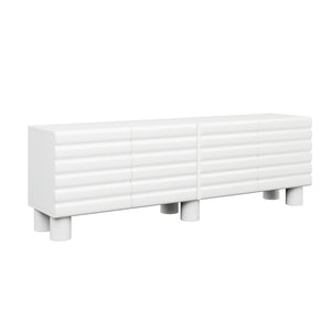 English Elm Stylish Thick Wavy Door TV Cabinet with Adjustable Shelves, Cable Management, Sturdy Legs, Modern Media Console White N721P350797K