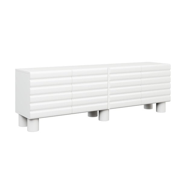 English Elm Stylish Thick Wavy Door TV Cabinet with Adjustable Shelves, Cable Management, Sturdy Legs, Modern Media Console White N721P350797K